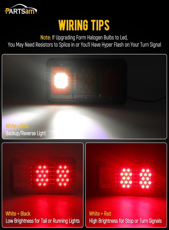 Partsam 2Pcs LED Triple Tail Lights 45 LEDs, Rectangle Vertical or Horizontal Mount LED Trailer Camper RV Tail Lights Stop Turn Tail Backup Reverse Lights Taillights w/Black Base - Red/Clear Lens - Image 3